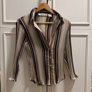 Women’s Striped Button-Down Shirt in Brown & Cream